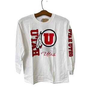Blue 84 Utah Utes 1850 Long Sleeve Graphic T Shirt Youth M White Cotton Tee NEW